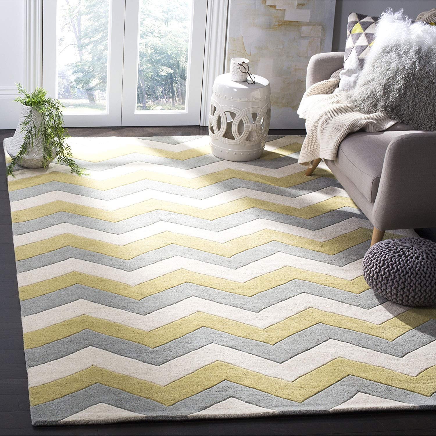 Tuffted Blended Pure Woollen Geometrical Rectangular Carpet For Living Room